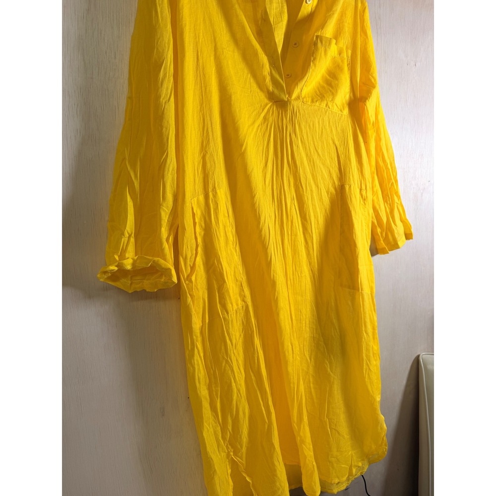 Unbranded Shirt Dress Women L Yellow Excellent Oversized Maxi Long Sleeve Boho - Picture 4 of 11